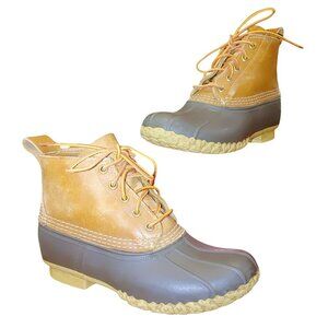 LL Bean Boots 6 Inch Vintage Duck Brown Leather Rubber Lace Up Mid Boot Size 7